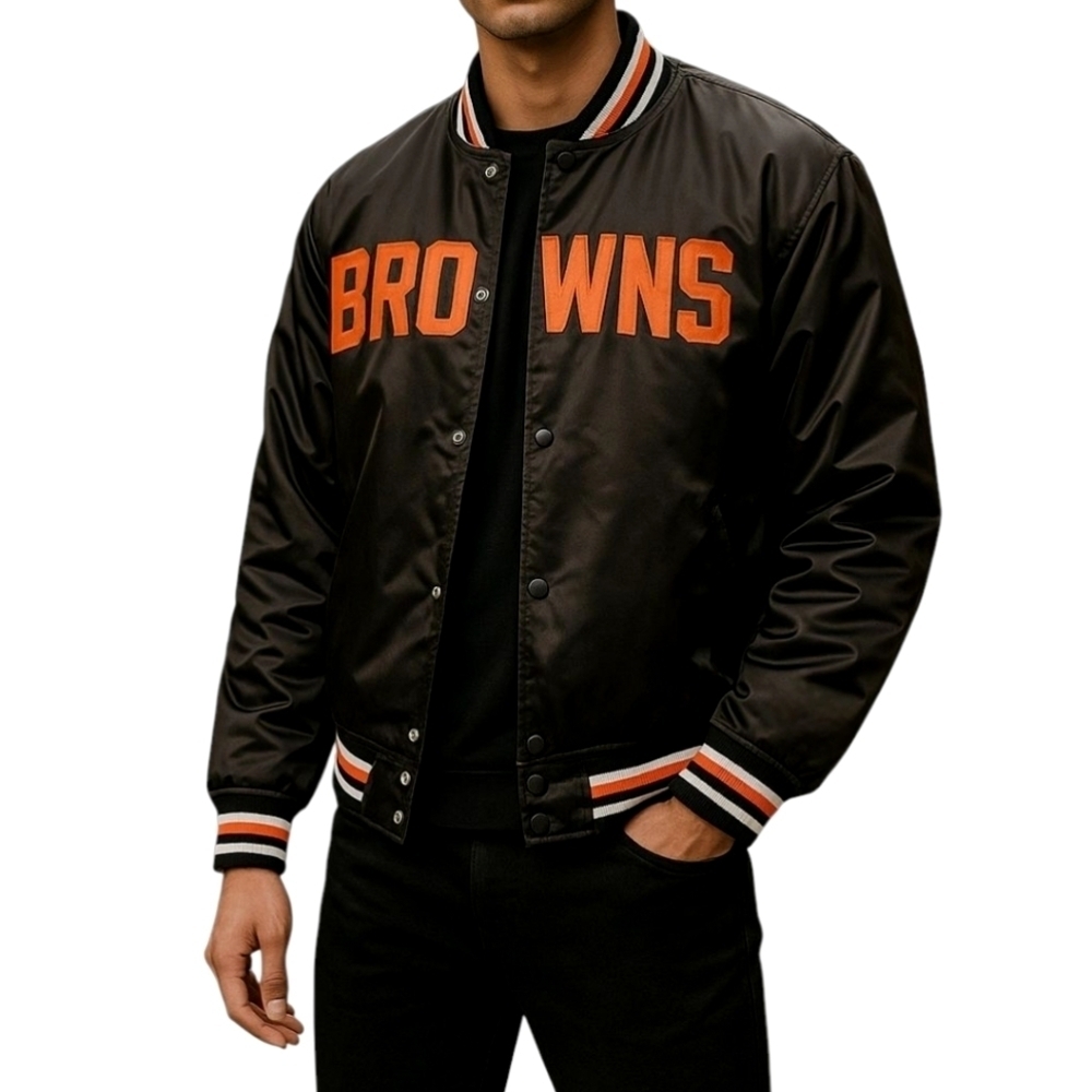 Cleveland Browns NFL Bomber Jacket In Brown and Orange Size Medium NWT
